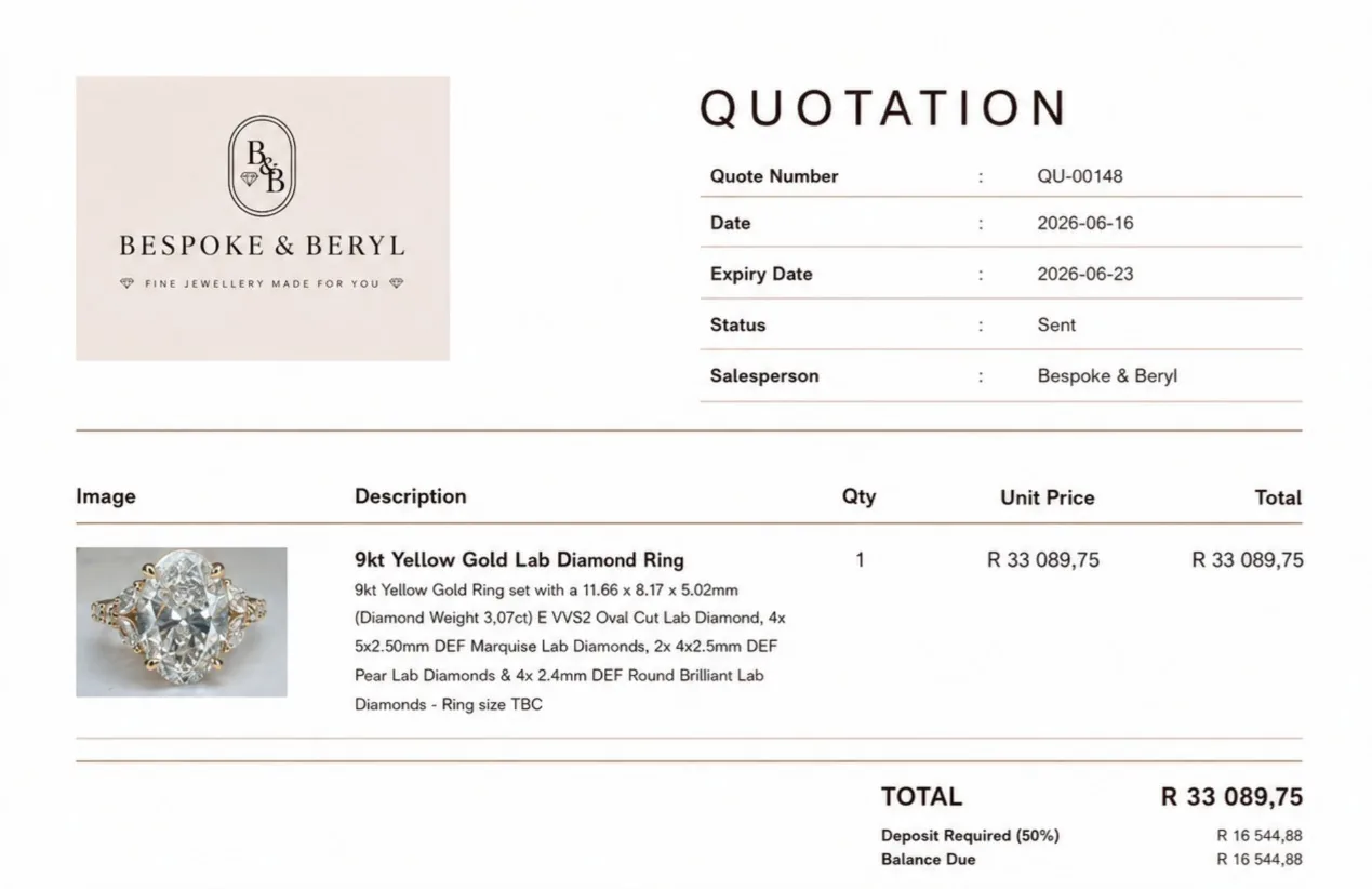 A personalisd Bespoke & Beryl quotation document